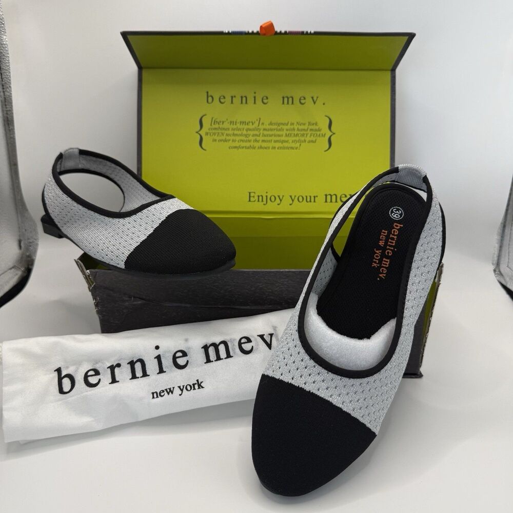 Bernie Mev Alexa Black & Silver Women's US 8 EU 39 Slingback Slip-on